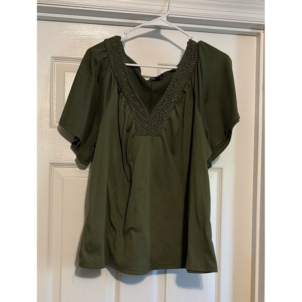 Women's Plus Size 2xl Peasant Top, Olive Green, Crocheted Top Women 2XL Shirts